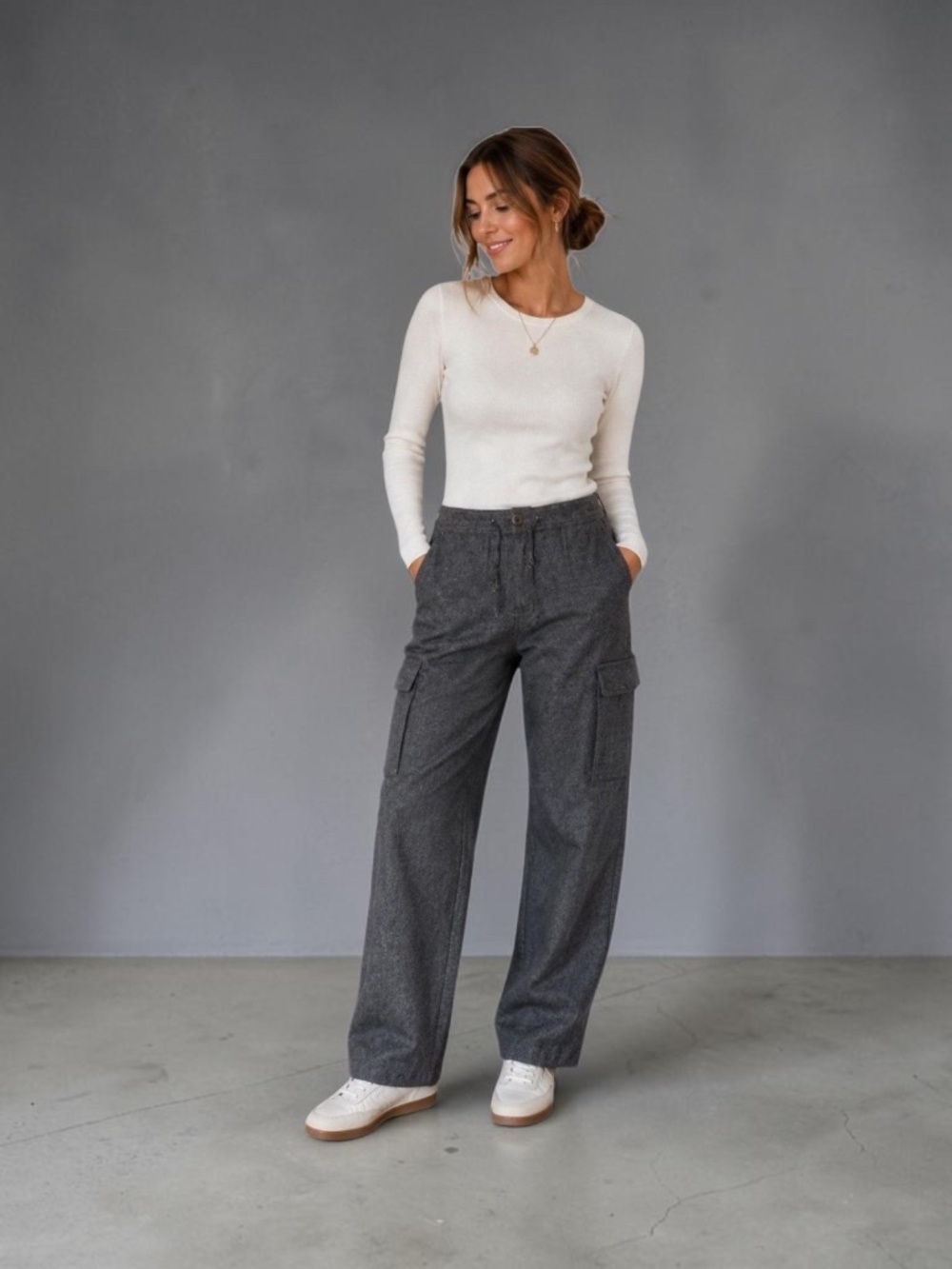 Vintage Eddie Bauer Wool Blend Cargo Pants Fully Lined Charcoal Grey Size 4
